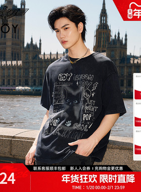 BOYLONDON朋克涂鸦潮牌街头休闲圆领短袖夏季男女同款T恤N01286