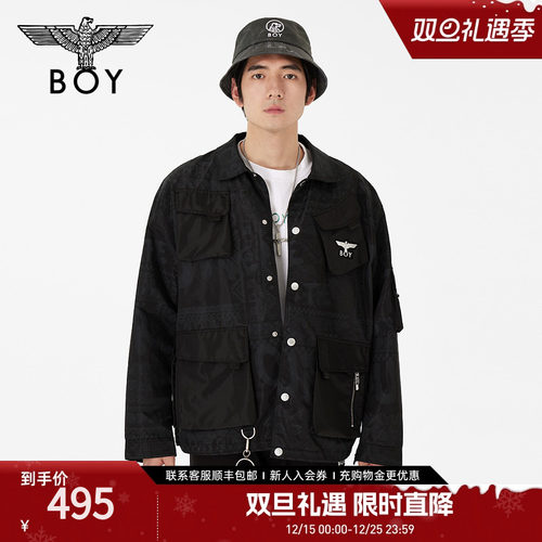 BOYLONDON满印复古黑色外套情侣