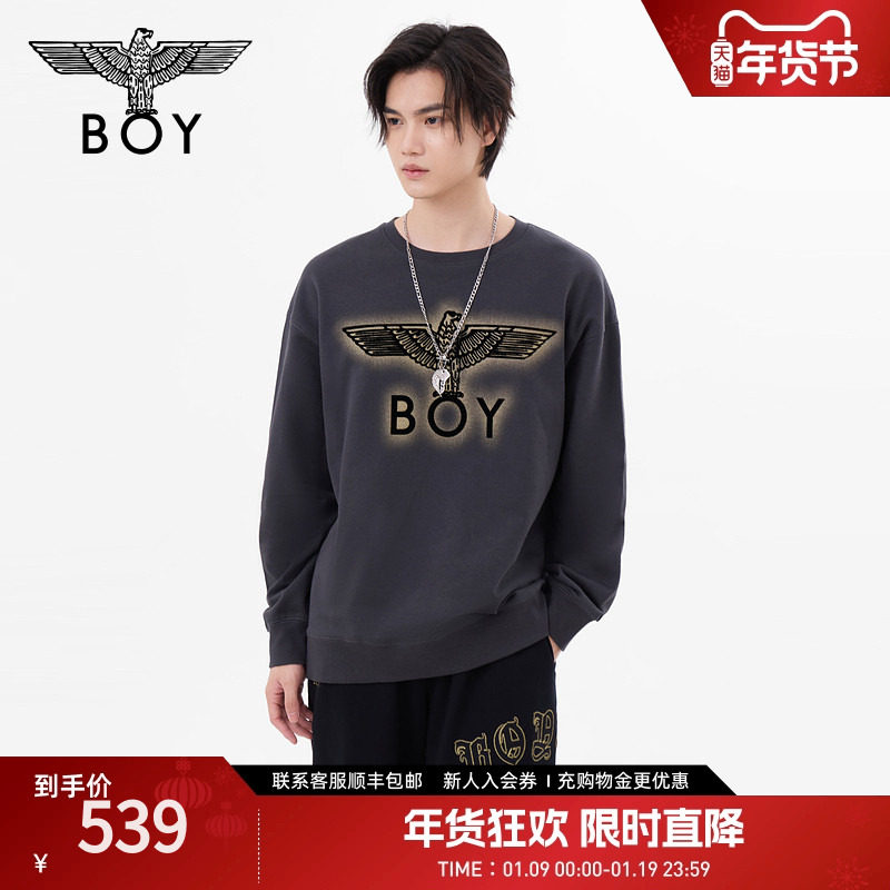 BOYLONDON春季男女同款时尚潮酷朋克宽松休闲圆领套头卫衣N03037,男装,卫衣,淘宝优惠券,粉丝福利购,淘宝优惠卷