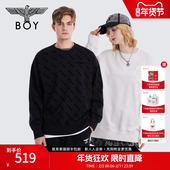 满印宽松圆领套头卫衣N03010 长袖 暗纹植绒 BOYLONDON男女同款