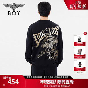 男女同款 BOYLONDON春季 印花潮牌圆领套头卫衣N03076 哥特狂章
