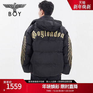 BOYLONDON冬男女同款 连帽羽绒服N28807 翅膀绣花潮牌短款