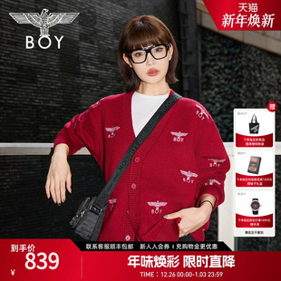 潮牌满印V领针织毛衣开衫 情侣款 BOYLONDON春季 N64900 雪意新春