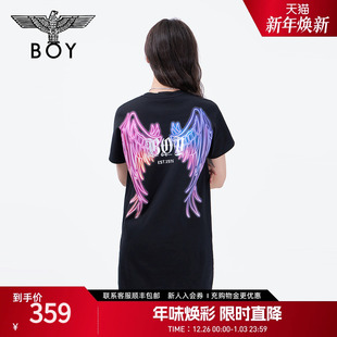 BOYLONDON夏女士连衣裙休闲炫彩翅膀甜酷T恤裙W17003 霓虹光翼