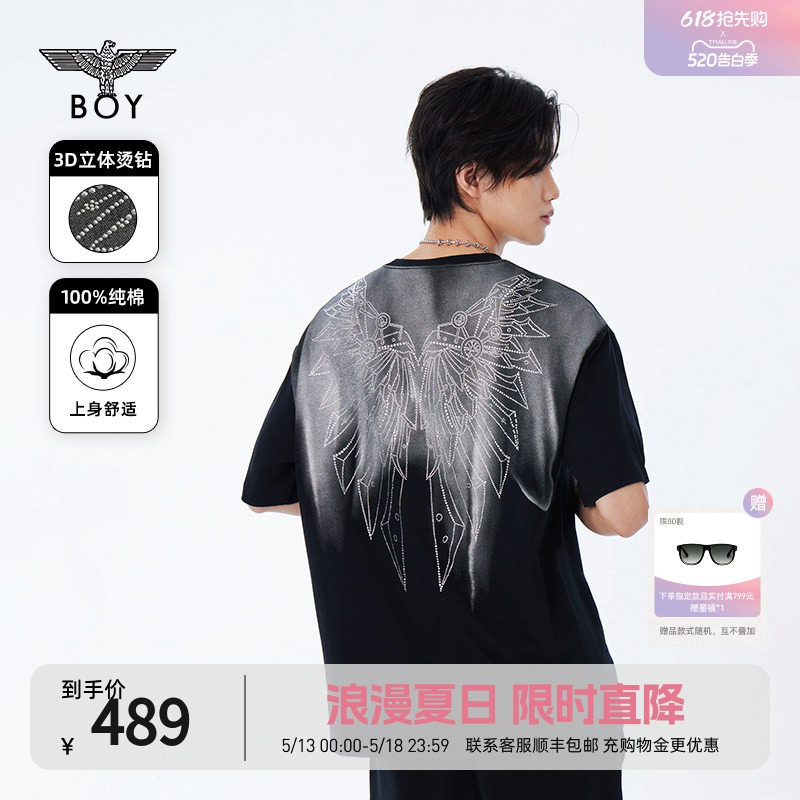 【银蝶梦境】BOYLONDON夏季情侣同款T恤翅膀潮牌黑色短袖N