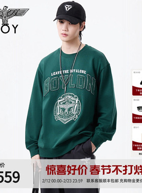 BOYLONDON春季潮牌男女同款字母图腾学院风圆领长袖卫衣N03016