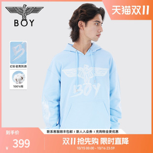 潮牌长袖 情侣款 BOYLONDON秋季 印花刺绣连帽卫衣N04023 晴空蓝