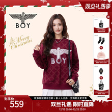 【摩登幻想】BOYLONDON圣诞红印花圆领情侣春时尚直筒卫衣N03900
