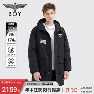 BOYLONDON秋冬情侣款 保暖长款 连帽羽绒服N26008 外套老鹰刺绣时尚