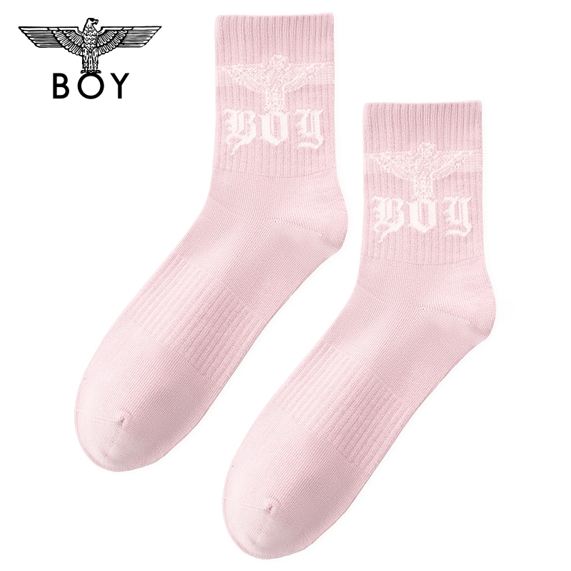 boylondon经典logo提花中筒袜