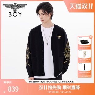 男秋情侣款 针织衫 BOYLONDON开衫 潮牌毛衣外套N64903 天使之翼