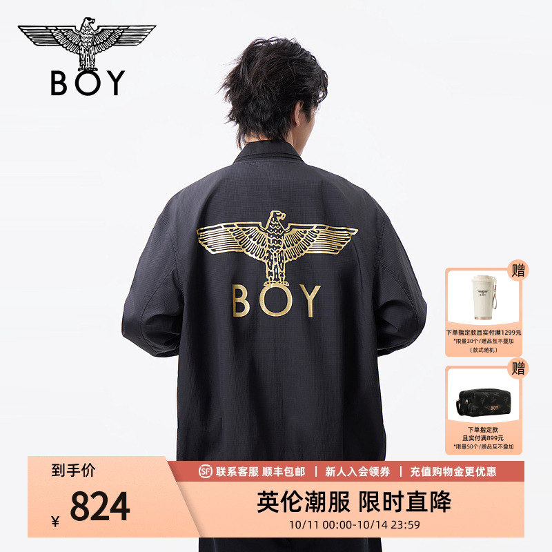 BOYLONDON25新款男女同款棒球夹克金色印花休闲潮牌外套N23026