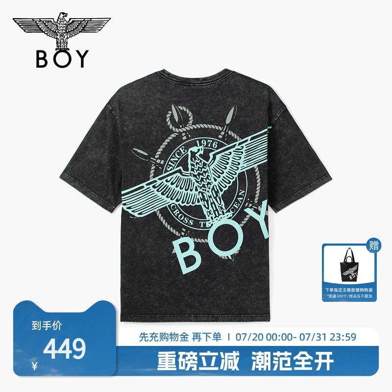 BOYLONDON春夏男女同款黑色高街圆领休闲短袖T恤N01060