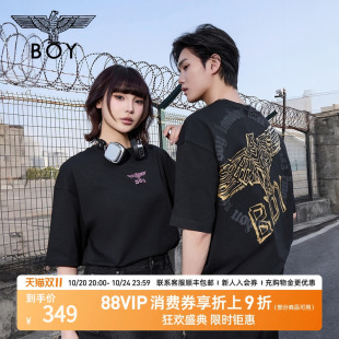 翅膀夏季 男女同款 BOYLONDON短袖 黑色潮牌T恤N01911 黑粉风暴