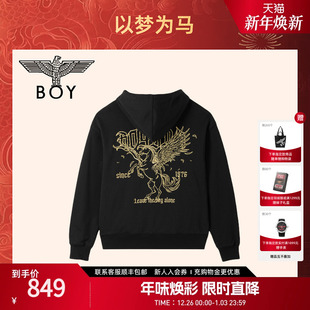 男女N04042 BOYLONDON黑色连帽百搭卫衣25年秋冬新款 以梦为马