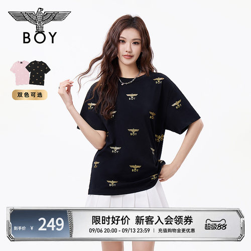 BOYLONDON夏季男女同款简约印花潮牌休闲圆领短袖T恤N01903