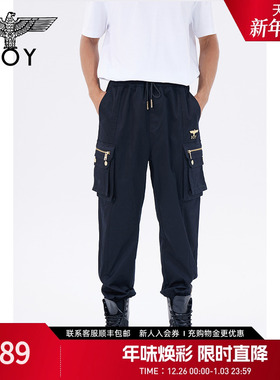 BOYLONDON春季情侣款长裤金属烫金黑色高街朋克运动休闲裤N34001