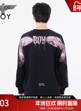 【星河之翼】BOYLONDON春季男女同款白鲸烫钻圆领套头卫衣N03041