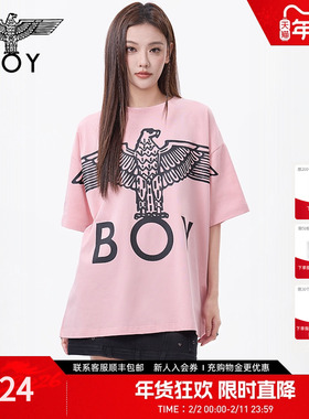 【草莓牛奶】BOYLONDON春夏男女同款老鹰印花粉色短袖T恤N01907