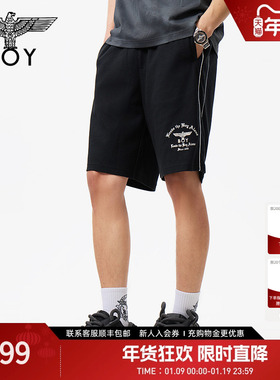 BOYLONDON夏季男女同款刺绣重磅休闲潮牌运动风抽绳中裤N14003