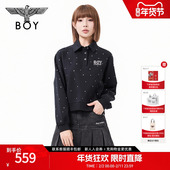 无帽卫衣W03903 男女款 琥珀流光 BOYLONDON烫钻POLO领百搭春季