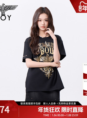 BOYLONDON男女同款春夏烫金印花潮牌时尚短袖T恤N01028