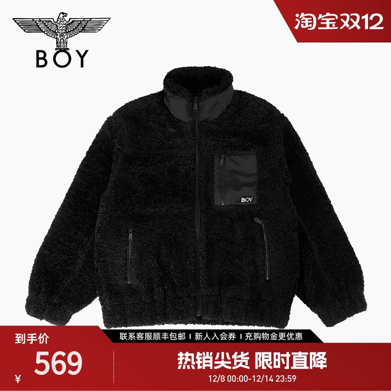 BOYLONDON秋季男女同款仿羊羔绒黑色潮牌休闲宽松外套M23700