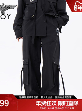 BOYLONDON美式大口袋潮酷直筒工装裤夏季男女同款朋克长裤N34045