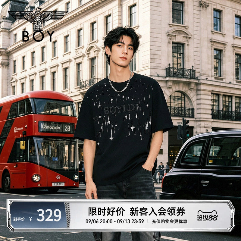 BOYLONDON个性潮牌流星印花高街短袖夏季男女纯棉T恤N01058