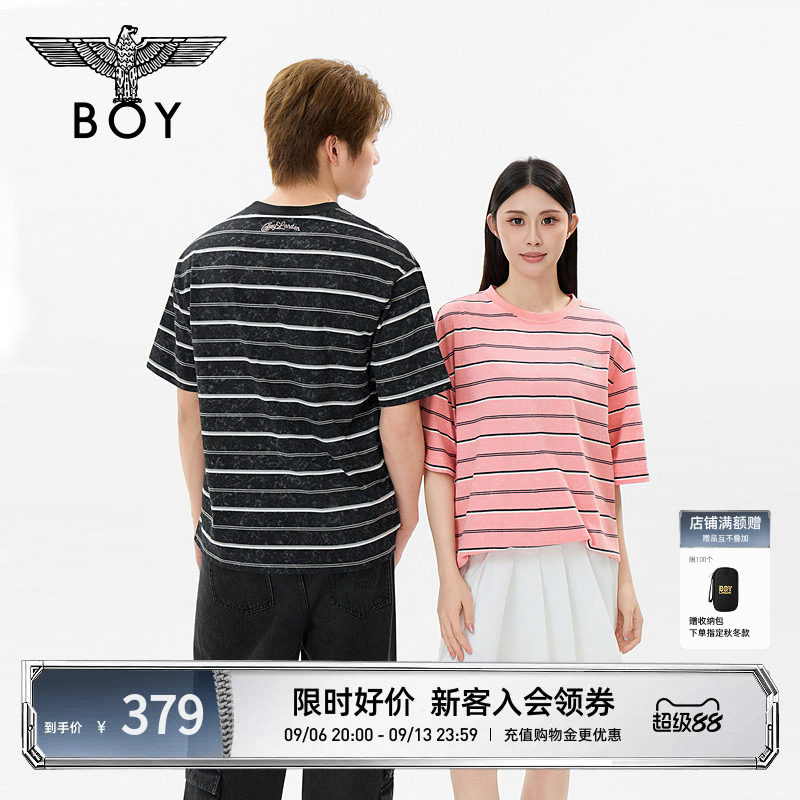 BOYLONDON夏季情侣百搭横条纹短袖26新款休闲通勤男女T恤N01811图片