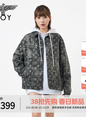 BOYLONDON黑灰晕染满印字母男女款牛仔外套2026年春季新款N50001