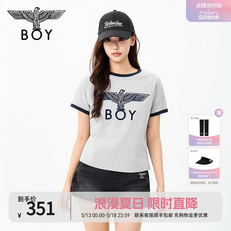 【时光漫步】BOYLONDON黑灰时尚撞色女显瘦短袖26夏新款T