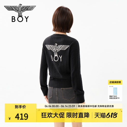 BOYLONDON春秋女款时尚前卫提花空调衫针织开衫毛衣外套W64907