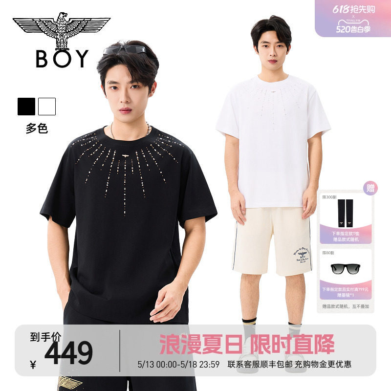【星芒】BOYLONDON美式高街烟花烫钻短袖2026夏季情侣款