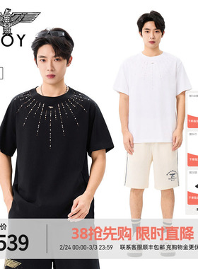 【星芒】BOYLONDON美式高街烟花烫钻短袖2026春夏情侣款T恤N01915