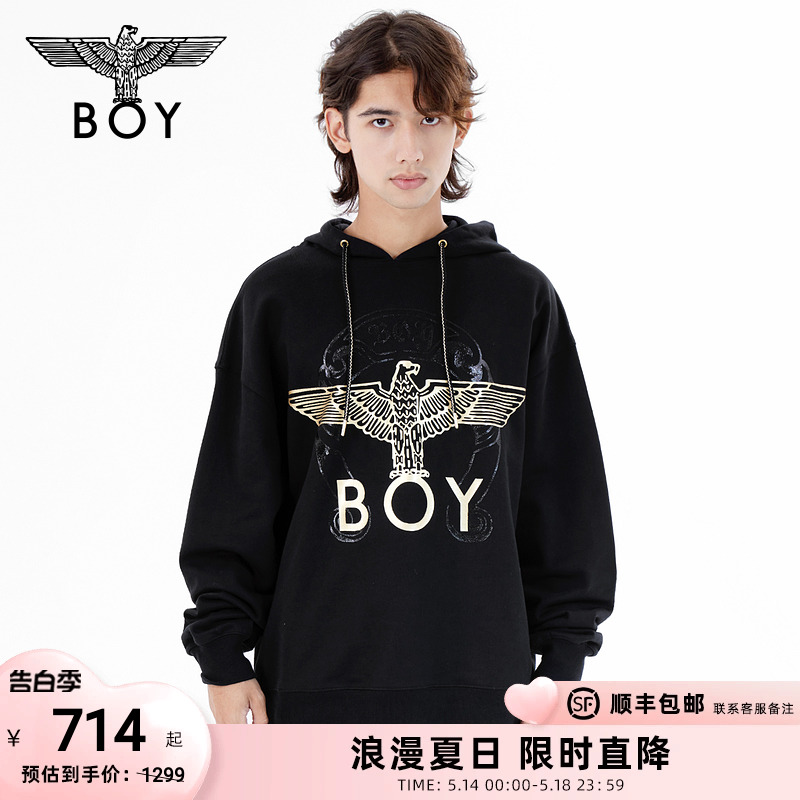 【午夜剧场】BOYLONDON秋情侣款长袖烫金印花连帽套头卫衣N04022