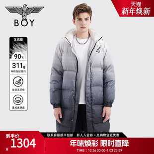 外套渐变保暖长款 情侣款 BOYLONDON春季 羽绒服N26004 林海雪原