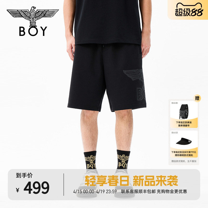 BOYLONDON时尚潮牌黑色老鹰印花短裤2026春夏新款男女裤子N13000