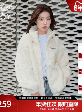 【奶酪陷阱】BOYLONDON秋冬情侣外套白色保暖仿毛绒夹克N23007