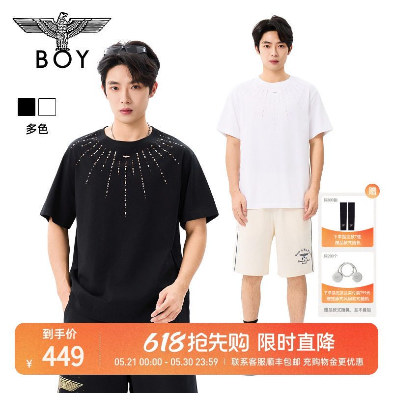 【星芒】BOYLONDON美式高街烟花烫钻短袖2026夏季情侣款T恤N01915