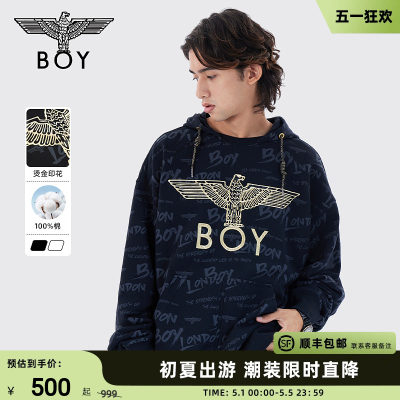 BOYLONDON秋冬男女同款长袖满印字母印花休闲套头连帽卫衣N04024