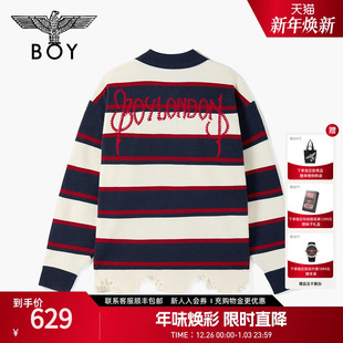 BOYLONDON情侣毛衣polo领套头2025年冬新款 撞色绣花上衣N60011