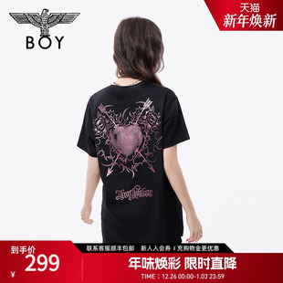 短袖 BOYLONDON春夏男女同款 烫金弓箭爱心圆领套头T恤 炽爱之心