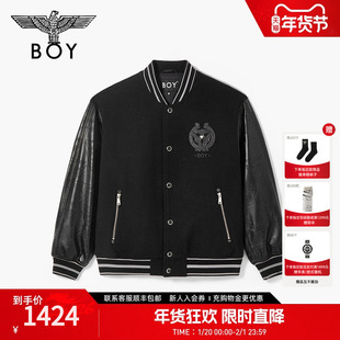 BOYLONDON冬季棉服男女同款仿皮保暖棉衣立领潮流压花外套N29018