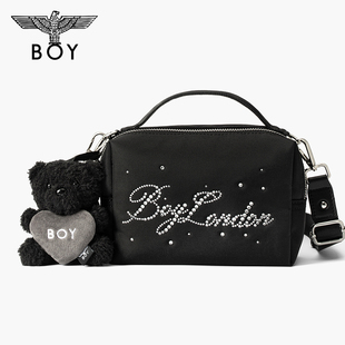 BOYLONDON黑色新款百搭银色烫钻时尚潮流单肩斜挎小包N85009