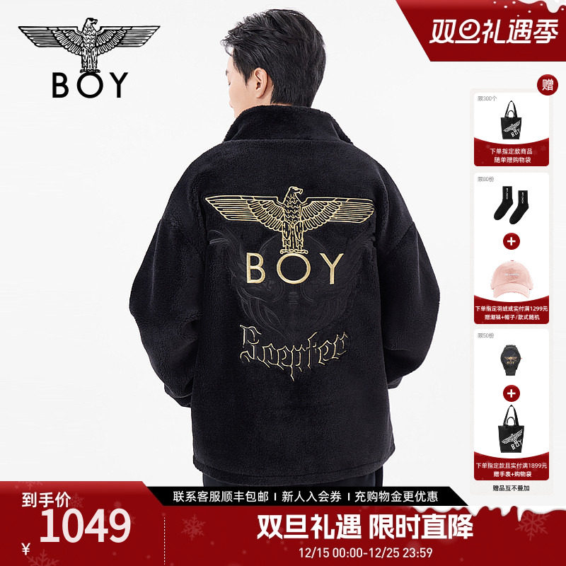 BOYLONDON冬情侣款黑金重工刺绣朋克潮酷保暖外套N2302