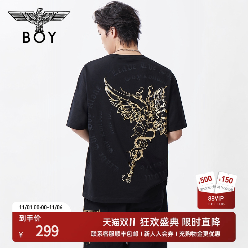 BOYLONDON25新款夏季男女同款烫金圆领时尚高街潮牌短袖T恤N01128