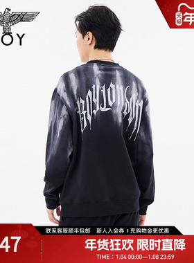 BOYLONDON春季男女同款长袖上衣烫银宽松潮牌圆领套头卫衣N03082