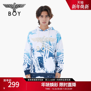 满印扎染设计感时尚 长袖 连帽套头卫衣N04011 情侣款 BOYLONDON春季