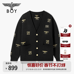 BOYLONDON春季时尚满印刺绣针织毛衣男女同款休闲开衫外套N64005
